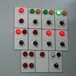 Plant room control panel with switches and indicator lights